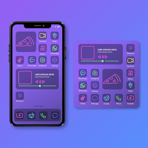 Neon home screen theme for smartphone
