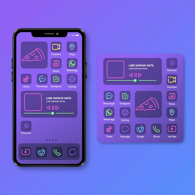 Neon home screen theme for smartphone