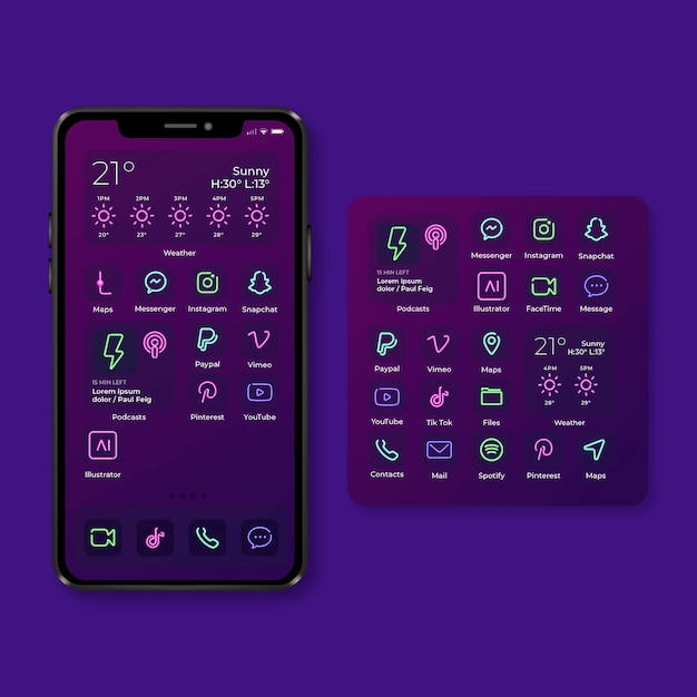 Neon home screen theme for smartphone