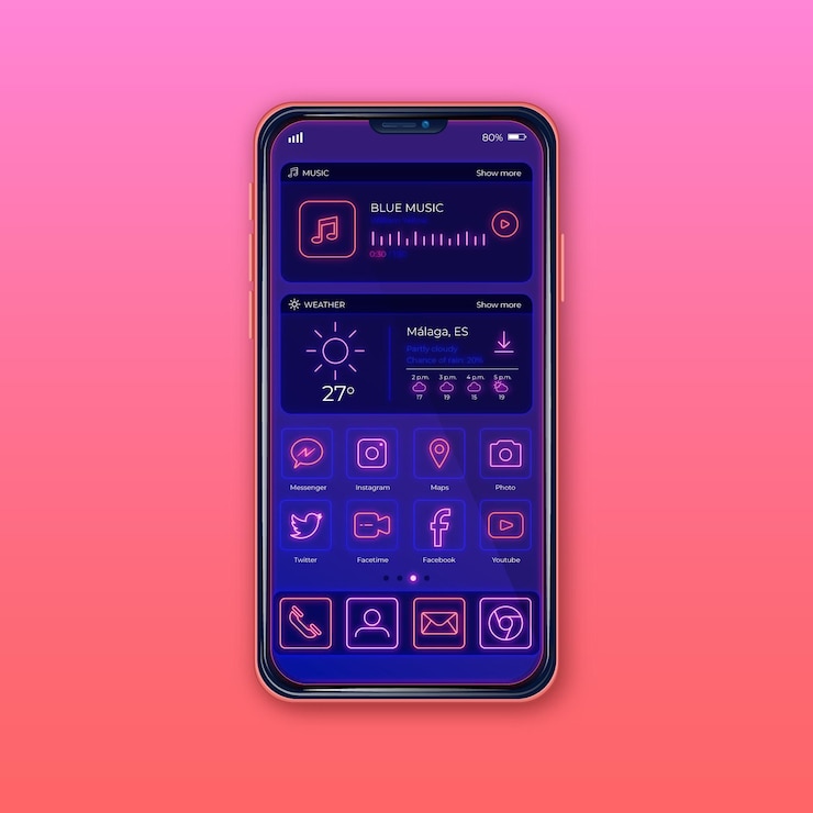 Free Vector neon home screen