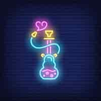 Free vector neon icon of hookah with heart shaped smoke