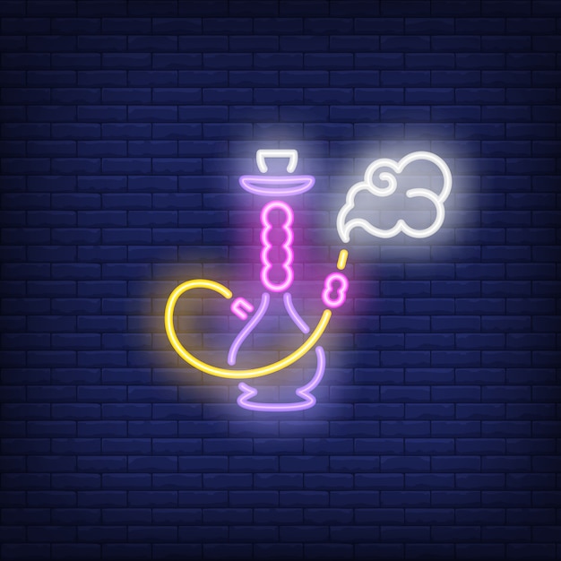 Free vector neon icon of hookah with smoke