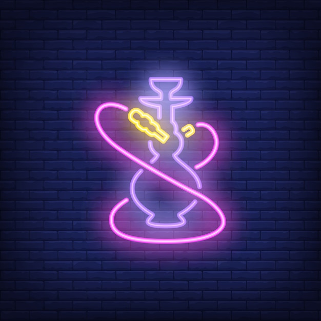 Neon icon of hookah with two pink hoses