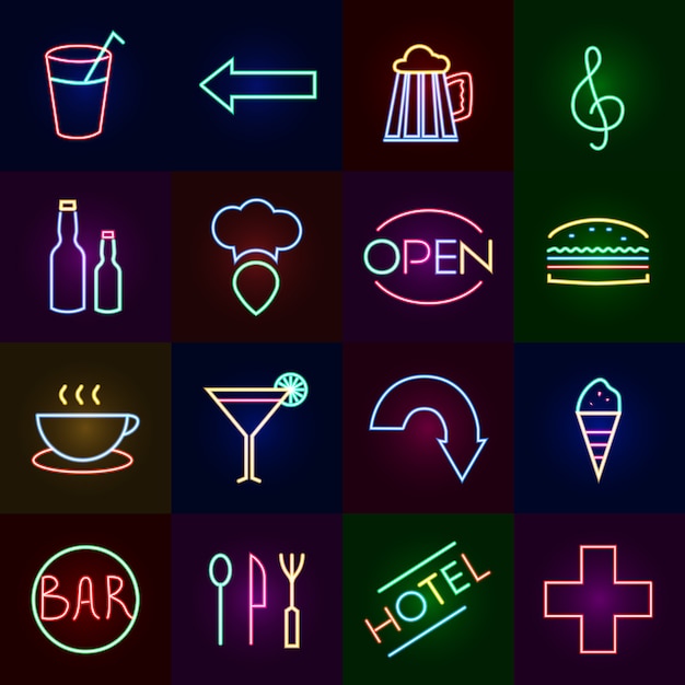 Free vector neon icons set