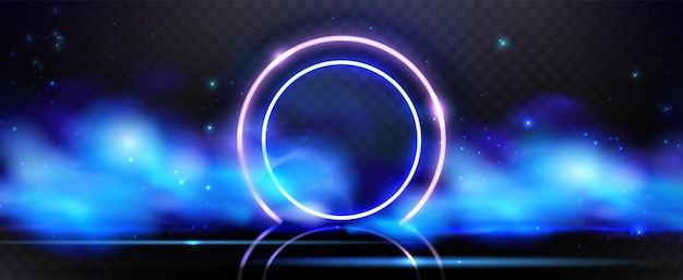 Бесплатное векторное изображение Неоновый круг и синий дым с искрами