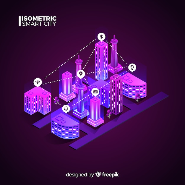 Neon isometric smart city