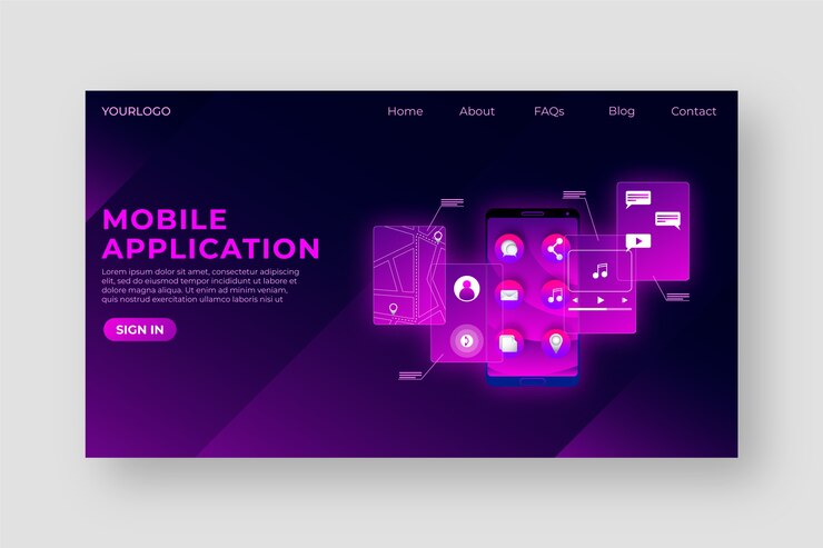 Free Vector neon landing page with smartphone template