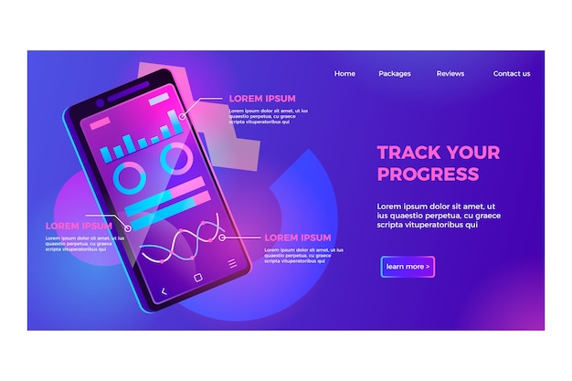 Neon landing page with smartphone template