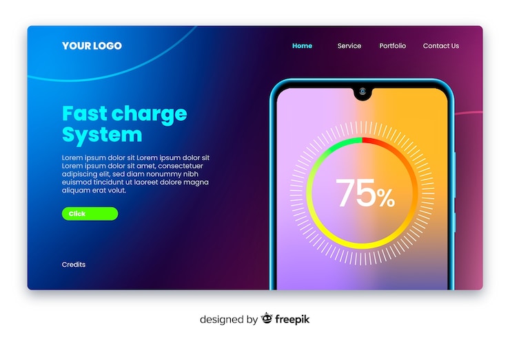Free Vector neon landing page with smartphone