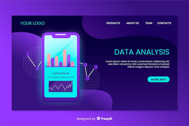 Free vector neon landing page with smartphone