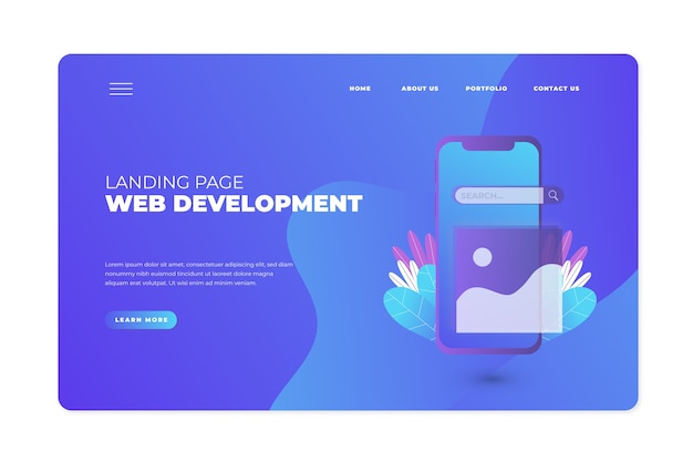 Free vector neon landing page with smartphone