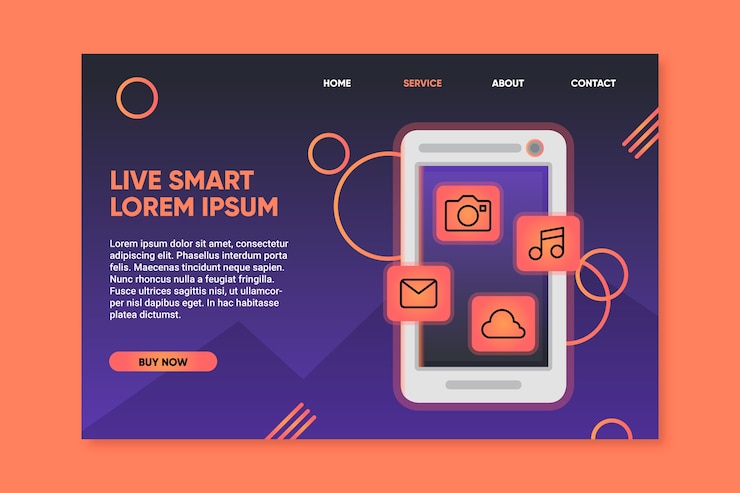 Free Vector neon landing page with smartphone
