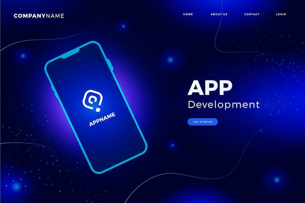 Neon landing page with smartphone