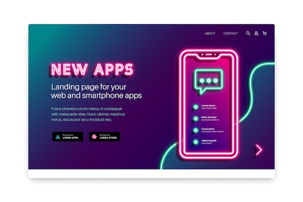 Neon landing page with smartphone