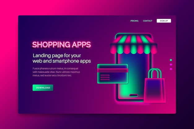 Neon landing page with smartphone