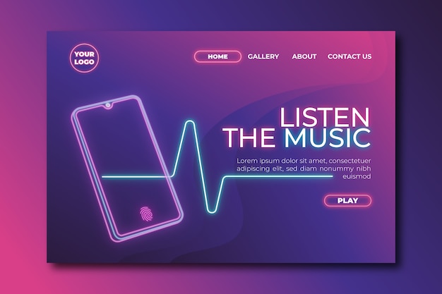 Free vector neon landing page with smartphone