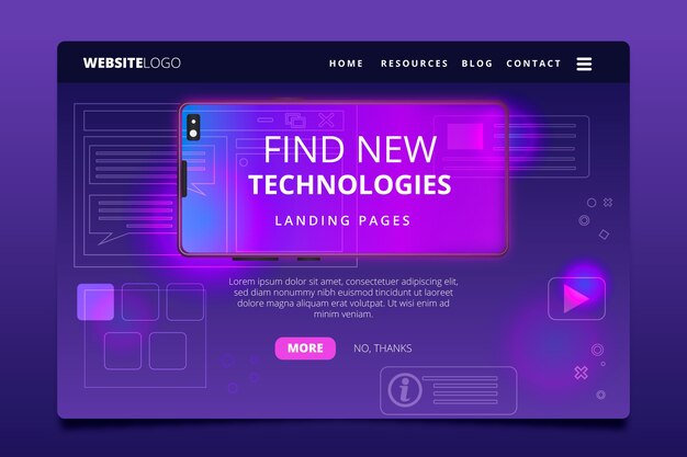 Neon landing page with smartphone