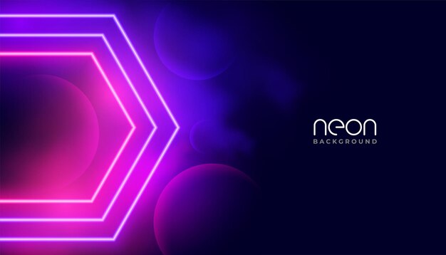Neon led light lines in hexagonal shape banner