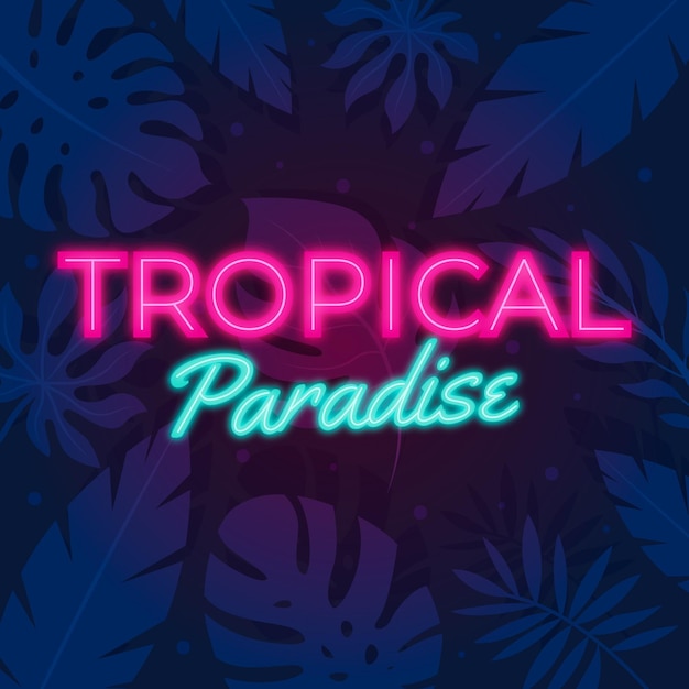 Free vector neon lettering with tropical leaves