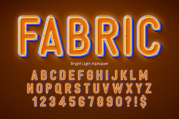 Neon light 3d alphabet, extra glowing origainal type. swatch color control.