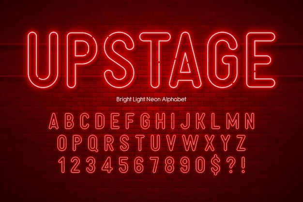 Neon light 3d alphabet, extra glowing origainal type.