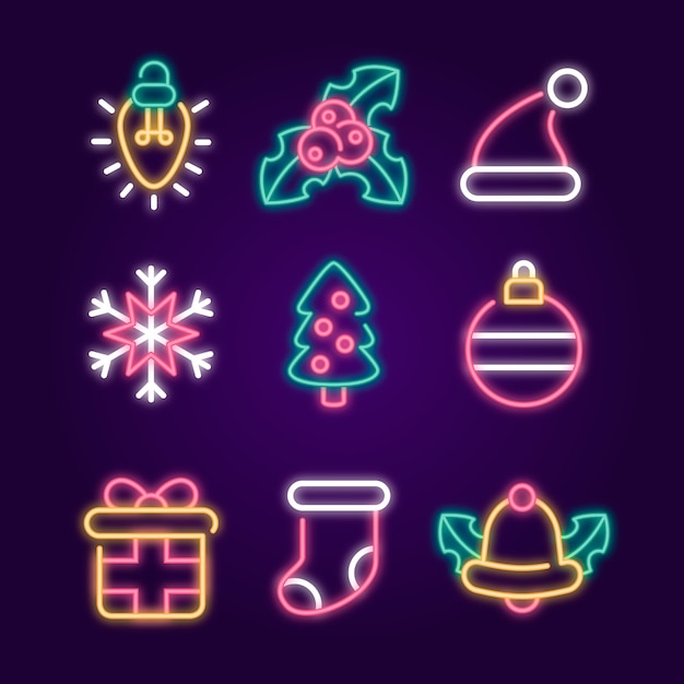 Free vector neon light christmas design for decoration