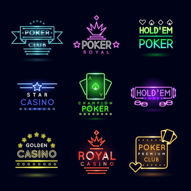 Vettore gratuito emblemi di gioco d'azzardo luce al neon