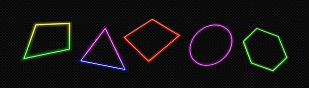 Vettore gratuito figure geometriche di luce al neon su trasparente