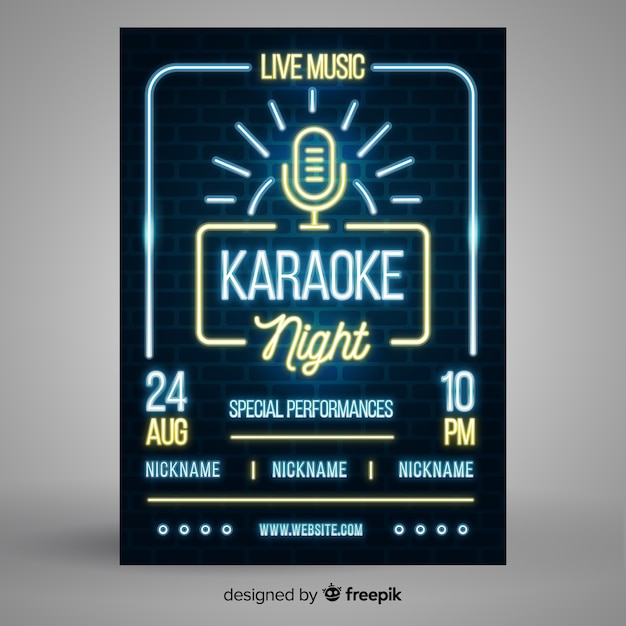 Free vector neon light music poster template