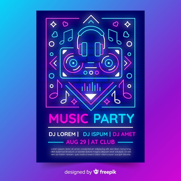 Free vector neon light music poster template