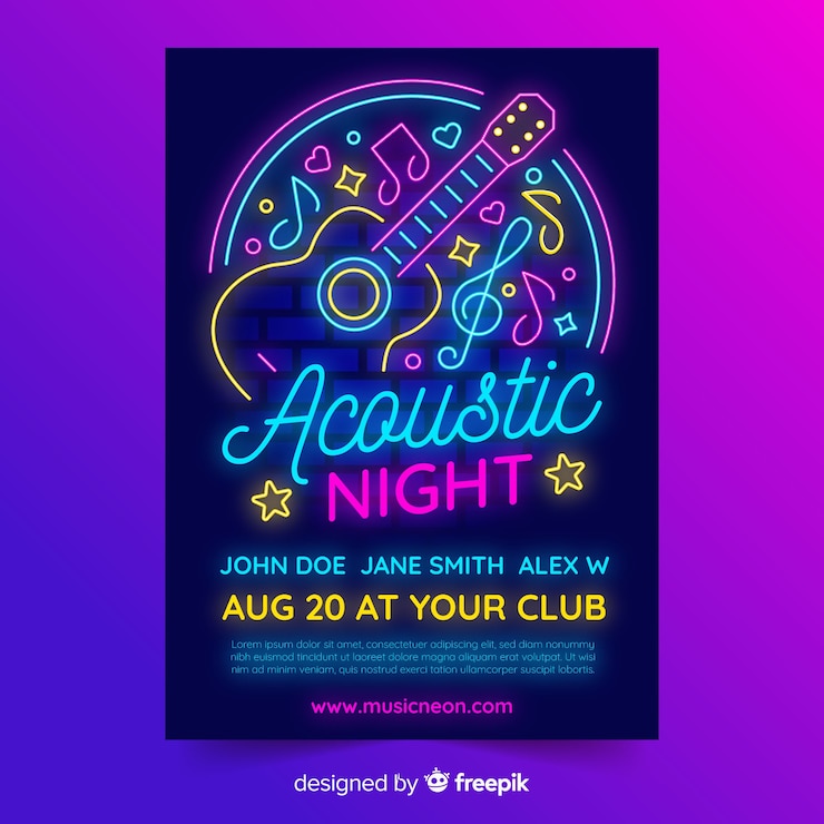 Free Vector neon light music poster template