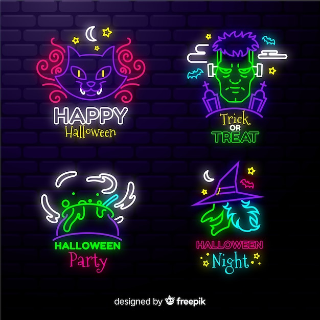 Free vector neon light signs for halloween parties