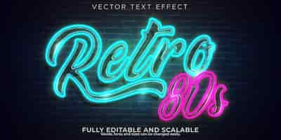 Free vector neon light text effect, editable retro and glowing text style