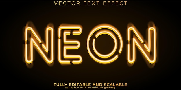 Vettore gratuito effetto testo luce al neon modificabile stile di testo retrò e luminoso