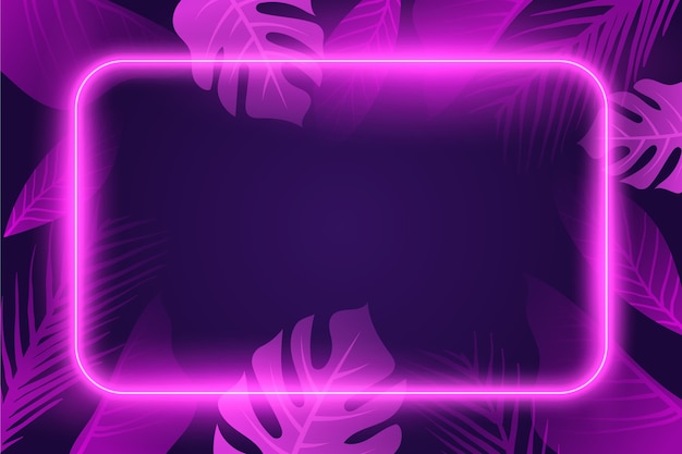 Бесплатное векторное изображение Неоновые огни фон с листьями