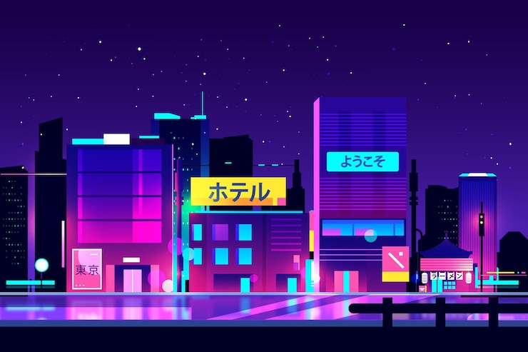 Free Vector neon lights on japanese streets