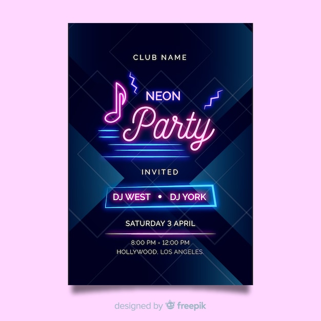 Free vector neon lights music festival poster template