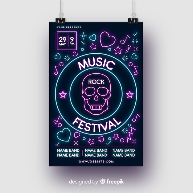 Free vector neon lights music poster template