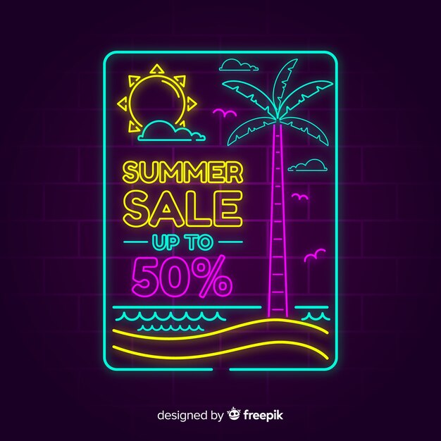 Neon lights summer sale banner