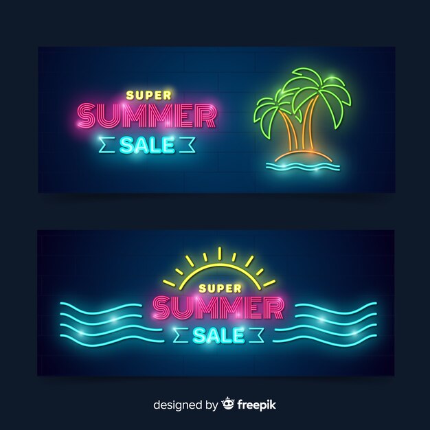 Neon lights summer sale banners