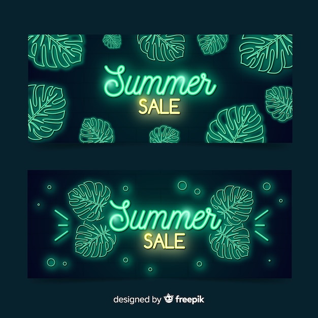 Neon lights summer sale banners