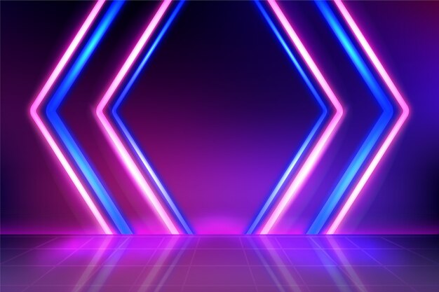 Neon line lights background in violet and blue