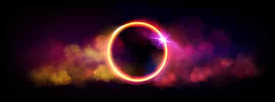 Vettore gratuito quadro ad anello luminoso al neon con nuvola