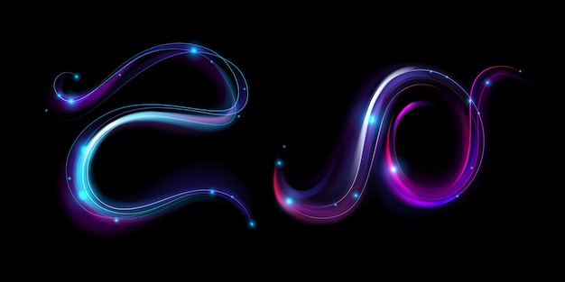 Free vector neon magic swirl wind effect purple twirl light