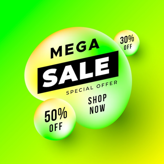 Free vector neon mega sale banner with liquid shapes