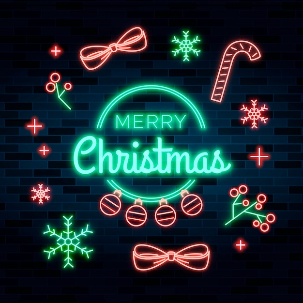 Neon merry christmas concept