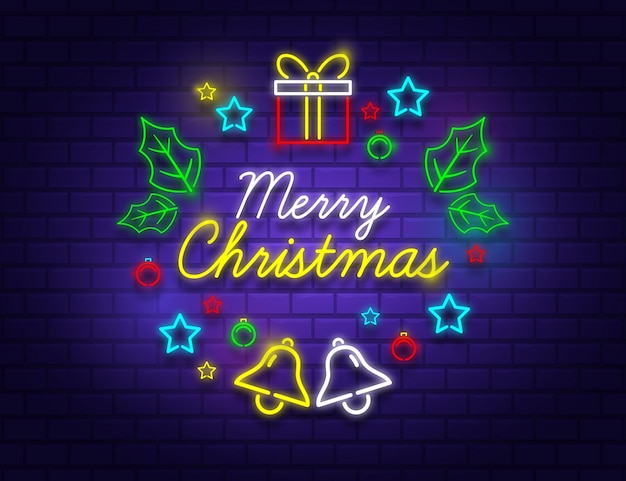 Free vector neon merry christmas concept