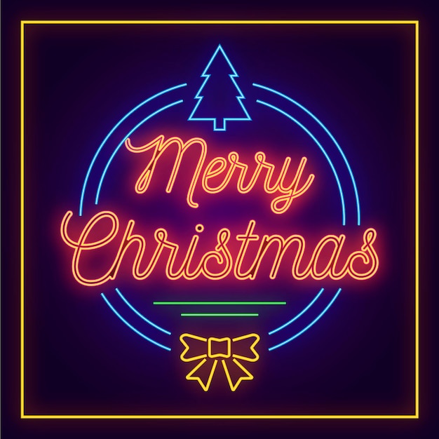 Neon merry christmas concept