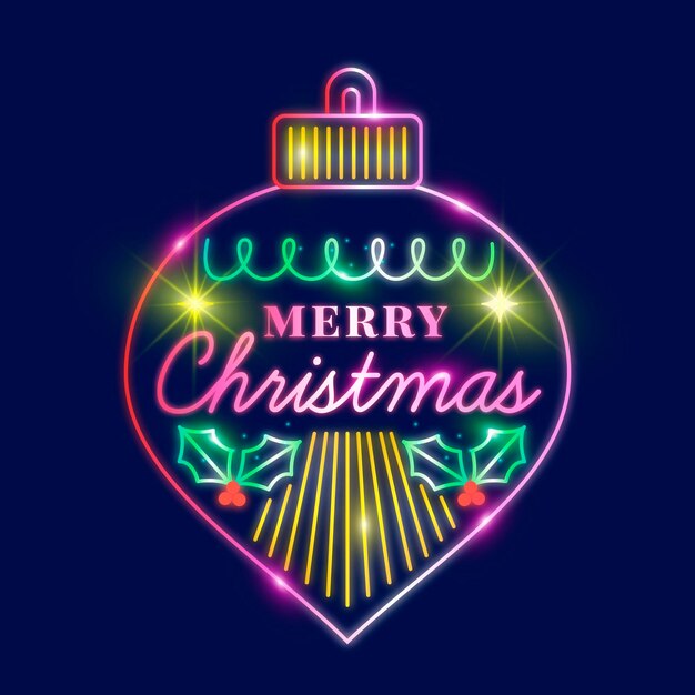 Neon merry christmas globe illustration