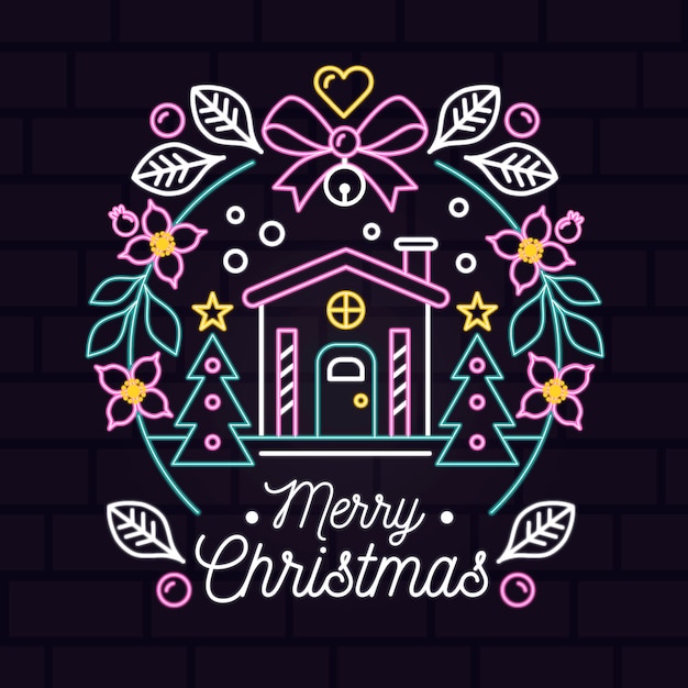 Free vector neon merry christmas